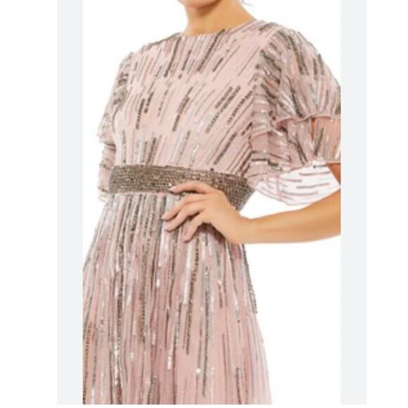 Mac Duggal Sequin Flutter Sleeve Maxi Gown Vintage Rose Size 12 NWT - Picture 4 of 11